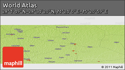 Physical Panoramic Map of the Area around 28° 18' 5" N, 74° 52' 30" E