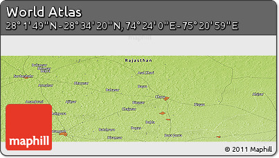 Physical Panoramic Map of the Area around 28° 18' 5" N, 74° 52' 30" E