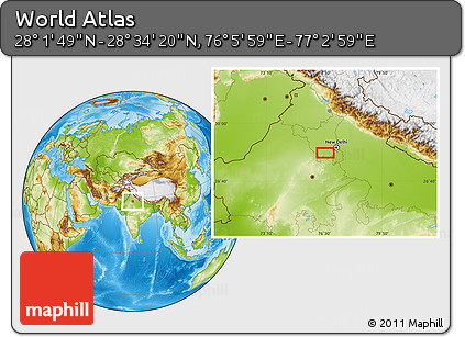 Physical Location Map of the Area around 28° 18' 5" N, 76° 34' 29" E