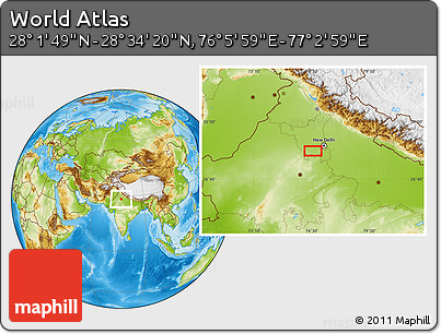Physical Location Map of the Area around 28° 18' 5" N, 76° 34' 29" E