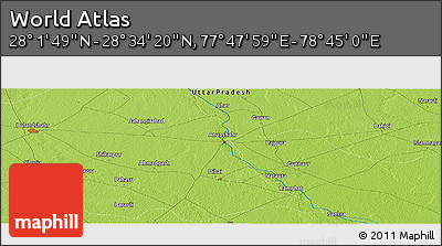 Physical Panoramic Map of the Area around 28° 18' 5" N, 78° 16' 30" E