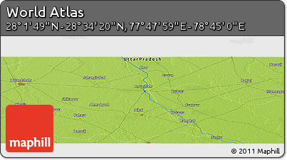 Physical Panoramic Map of the Area around 28° 18' 5" N, 78° 16' 30" E