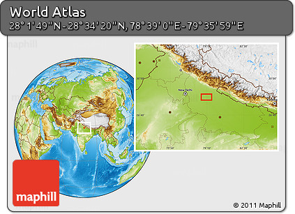 Physical Location Map of the Area around 28° 18' 5" N, 79° 7' 30" E