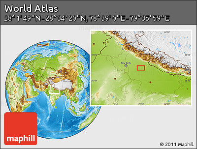 Physical Location Map of the Area around 28° 18' 5" N, 79° 7' 30" E