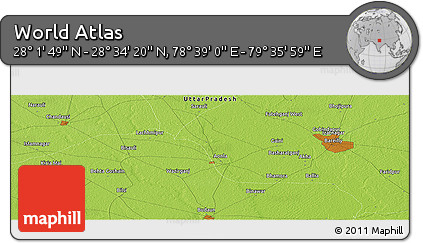 Physical Panoramic Map of the Area around 28° 18' 5" N, 79° 7' 30" E