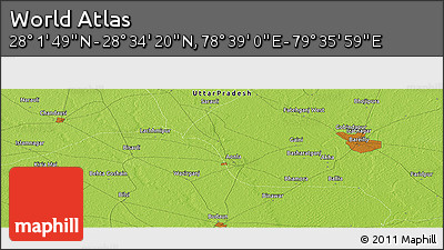 Physical Panoramic Map of the Area around 28° 18' 5" N, 79° 7' 30" E