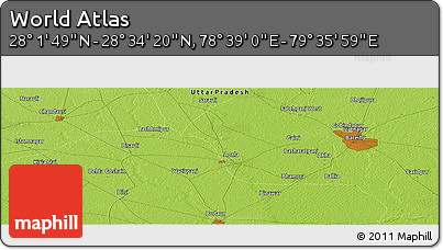 Physical Panoramic Map of the Area around 28° 18' 5" N, 79° 7' 30" E