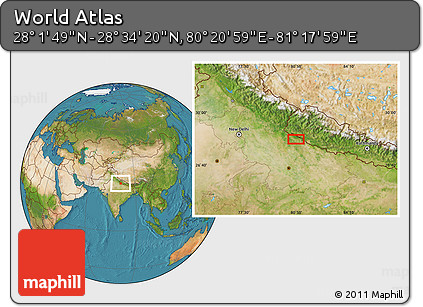 Satellite Location Map of the Area around 28° 18' 5" N, 80° 49' 29" E