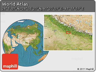 Satellite Location Map of the Area around 28° 18' 5" N, 80° 49' 29" E