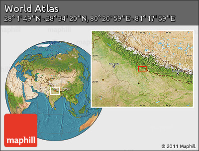 Satellite Location Map of the Area around 28° 18' 5" N, 80° 49' 29" E