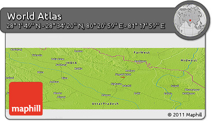 Physical Panoramic Map of the Area around 28° 18' 5" N, 80° 49' 29" E