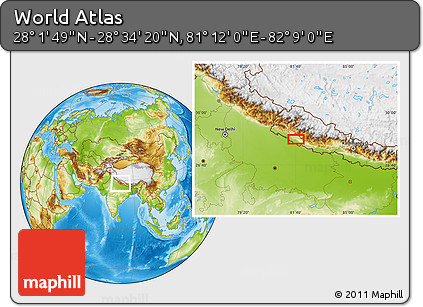 Physical Location Map of the Area around 28° 18' 5" N, 81° 40' 30" E