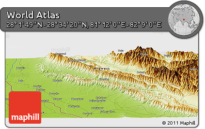 Physical Panoramic Map of the Area around 28° 18' 5" N, 81° 40' 30" E