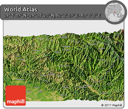 Satellite 3D Map of the Area around 28° 18' 5" N, 82° 31' 30" E