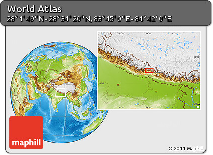 Physical Location Map of the Area around 28° 18' 5" N, 84° 13' 29" E