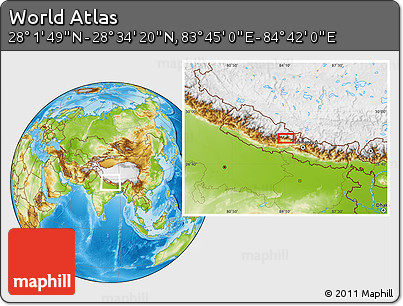 Physical Location Map of the Area around 28° 18' 5" N, 84° 13' 29" E