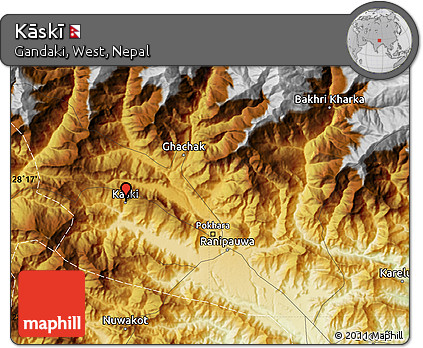 Physical Map of Kāskī
