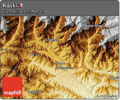 Physical Map of Kāskī