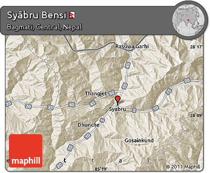 Shaded Relief Map of Syābru Bensi