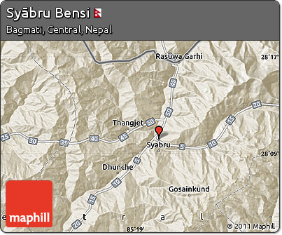 Shaded Relief Map of Syābru Bensi