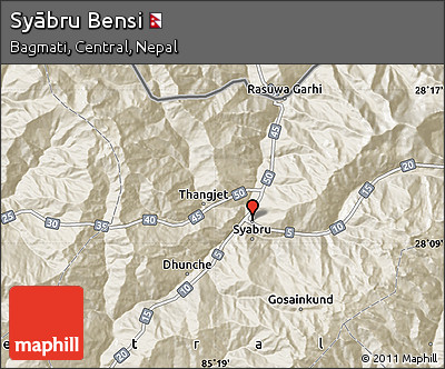 Shaded Relief Map of Syābru Bensi