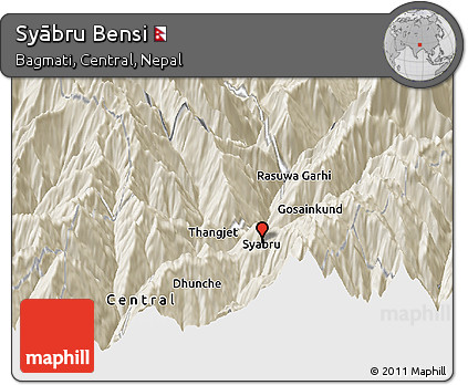 Shaded Relief Panoramic Map of Syābru Bensi