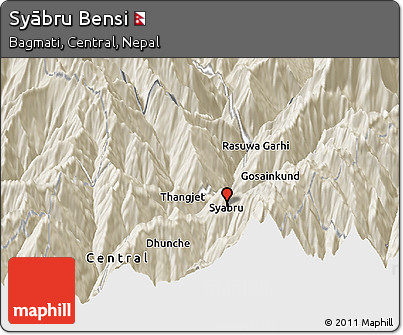 Shaded Relief Panoramic Map of Syābru Bensi