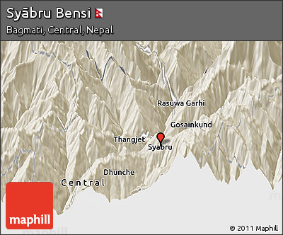Shaded Relief Panoramic Map of Syābru Bensi