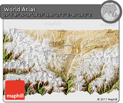 Satellite 3D Map of the Area around 28° 18' 5" N, 85° 55' 30" E