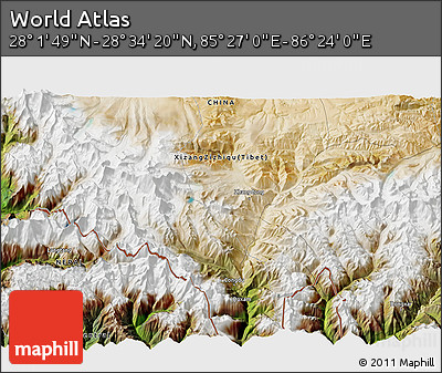 Satellite 3D Map of the Area around 28° 18' 5" N, 85° 55' 30" E