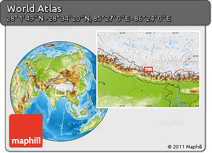 Physical Location Map of the Area around 28° 18' 5" N, 85° 55' 30" E
