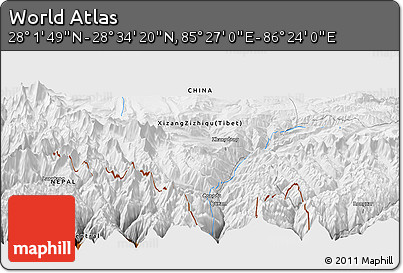 Physical Panoramic Map of the Area around 28° 18' 5" N, 85° 55' 30" E