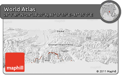 Physical Panoramic Map of the Area around 28° 18' 5" N, 86° 46' 30" E