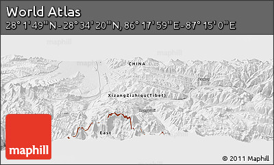 Physical Panoramic Map of the Area around 28° 18' 5" N, 86° 46' 30" E