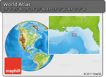 Physical Location Map of the Area around 28° 18' 5" N, 87° 28' 29" W