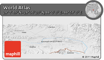 Physical Panoramic Map of the Area around 28° 18' 5" N, 88° 28' 29" E