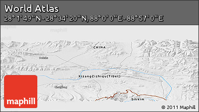 Physical Panoramic Map of the Area around 28° 18' 5" N, 88° 28' 29" E