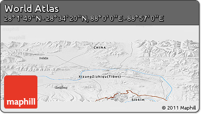 Physical Panoramic Map of the Area around 28° 18' 5" N, 88° 28' 29" E
