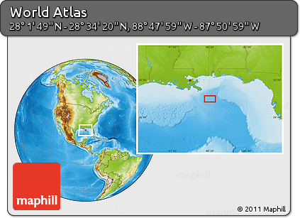 Physical Location Map of the Area around 28° 18' 5" N, 88° 19' 29" W