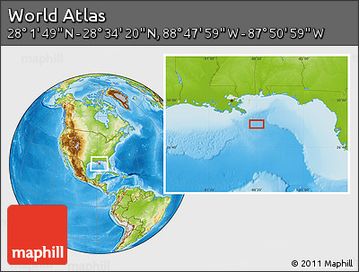 Physical Location Map of the Area around 28° 18' 5" N, 88° 19' 29" W