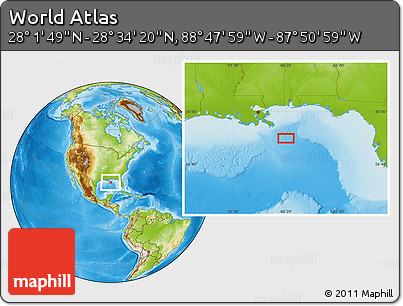 Physical Location Map of the Area around 28° 18' 5" N, 88° 19' 29" W