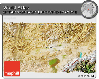 Satellite 3D Map of the Area around 28° 18' 5" N, 89° 19' 29" E