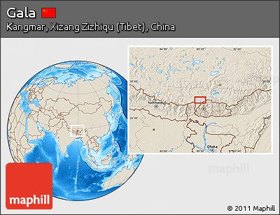 Shaded Relief Location Map of Gala