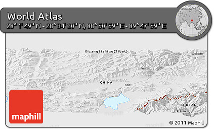 Physical Panoramic Map of the Area around 28° 18' 5" N, 89° 19' 29" E