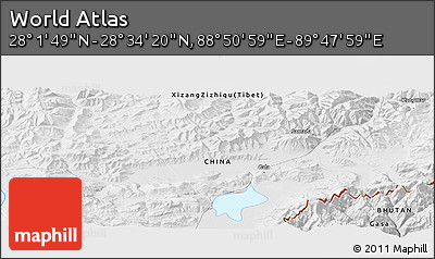 Physical Panoramic Map of the Area around 28° 18' 5" N, 89° 19' 29" E