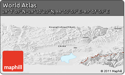 Physical Panoramic Map of the Area around 28° 18' 5" N, 89° 19' 29" E