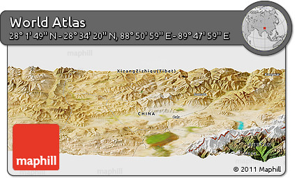 Satellite Panoramic Map of the Area around 28° 18' 5" N, 89° 19' 29" E