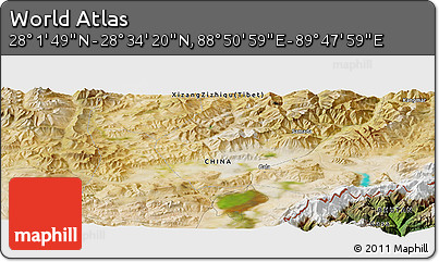 Satellite Panoramic Map of the Area around 28° 18' 5" N, 89° 19' 29" E