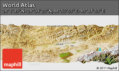Satellite Panoramic Map of the Area around 28° 18' 5" N, 89° 19' 29" E
