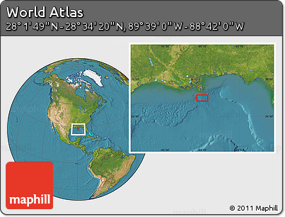 Satellite Location Map of the Area around 28° 18' 5" N, 89° 10' 30" W
